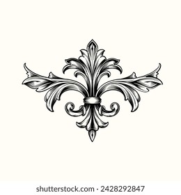 Filigree and Frame with baroque style. Ornament elements for your design. Black and white color. Floral engraving decoration for postcards or invitations for social media.