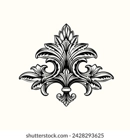 Filigree and Frame with baroque style. Ornament elements for your design. Black and white color. Floral engraving decoration for postcards or invitations for social media.