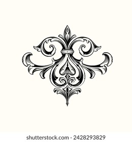 Filigree and Frame with baroque style. Ornament elements for your design. Black and white color. Floral engraving decoration for postcards or invitations for social media.