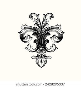 Filigree and Frame with baroque style. Ornament elements for your design. Black and white color. Floral engraving decoration for postcards or invitations for social media.