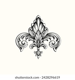 Filigree and Frame with baroque style. Ornament elements for your design. Black and white color. Floral engraving decoration for postcards or invitations for social media.