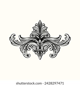 Filigree and Frame with baroque style. Ornament elements for your design. Black and white color. Floral engraving decoration for postcards or invitations for social media.