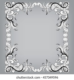 Filigree frame with sketch doodles decorative ornaments for design. Place for text