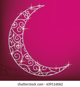 Filigree glitter moon card in vector format.