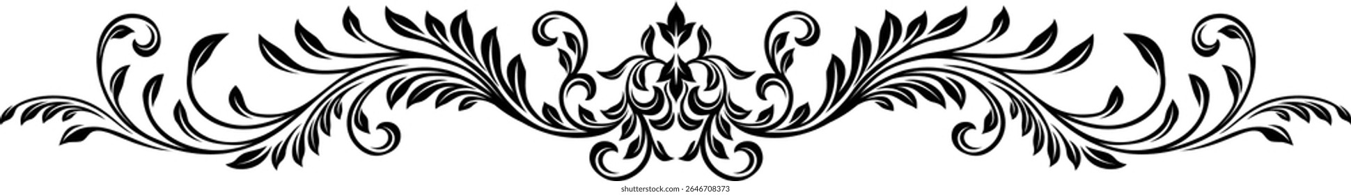 Um motivo caligráfico de crista heráldica filigree, padrão floral divisor horizontal elemento de design. Design original em um estilo vintage.
