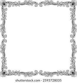 A filigree heraldic crest motif floral pattern border frame. Original design in a vintage style.