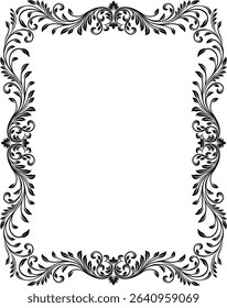 A filigree heraldic crest motif floral pattern border frame. Original design in a vintage style.