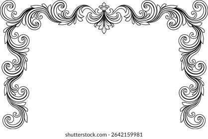 A filigree heraldic crest motif floral pattern border frame. Original design in a vintage style.