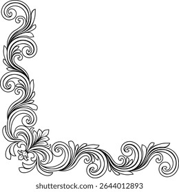 A filigree heraldic crest motif floral pattern corner border frame design element. Original design in a vintage style.