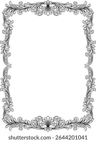 A filigree heraldic crest motif floral pattern border frame. Original design in a vintage style.