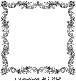 A filigree heraldic crest motif floral pattern border frame. Original design in a vintage style.