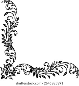 A filigree heraldic crest motif floral pattern corner border frame design element. Original design in a vintage style.