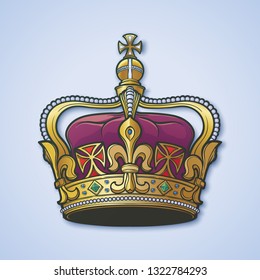 Filigree high detailed British imperial crown. Element for design logo, emblem and tattoo. Vector illustration isolated on white background Coloring book for kids and adults. EPS10 vector illustration