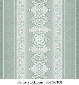 Filigree light green seamless border.  Colored element for design in Eastern style. Vintage pattern for invitations, birthday, greeting cards, wallpaper. Traditional floral decor. Pattern fill.