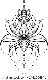 Filigree Lotus Flower Black Vector Handdrawn Stock Vector (Royalty Free ...