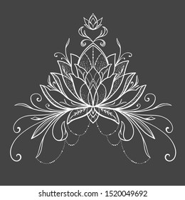 Filigree lotus flower, black vector, hand drawn