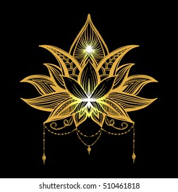 Filigree lotus flower, vector handdrawn illustration