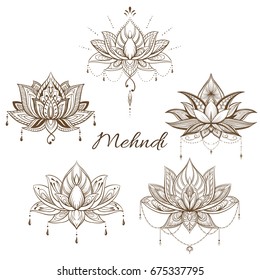 Filigree lotus flower, vector handdrawn illustration