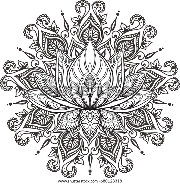 Filigree Lotus Flower Vector Handdrawn Illustration Stock Vector ...