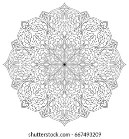 Filigree mandala with flowers. Oriental ethnic ornament. Design element.