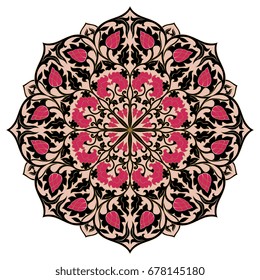 Filigree mandala with flowers. Oriental ethnic ornament. Design element.