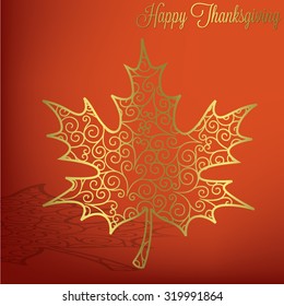 Filigree maple leaf Thanksgiving card in vector format