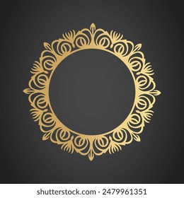 Filigree monogram frame. Elegant round frame template with lace pattern in gold color.