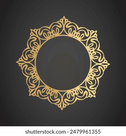 Filigree monogram frame. Elegant round frame template with lace pattern in gold color.