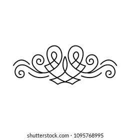 Filigree ornamental pattern, scroll decorative design element. Calligraphic page border. Wedding invitation, Save the date card, Holiday greeting card. Vector illustration.