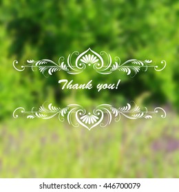 Filigree ornaments, borders on blurred background for greeting card