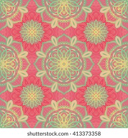 Filigree pink pattern of mandalas. Vector seamless oriental ornament. Template for textiles, carpets, shawls and any surface.