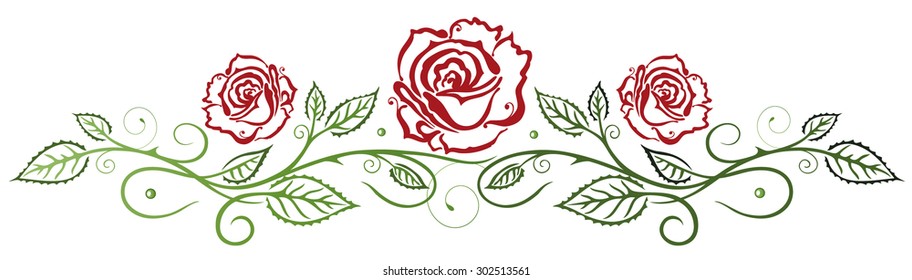 Filigree red roses with leaves