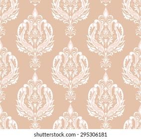 Filigree seamless floral  texture on beige. Element for design. Ornamental backdrop. Pattern fill. Ornate floral decor for wallpaper. Traditional  decor on beige background. 