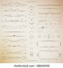 Filigree set of calligraphic elements for design. vector