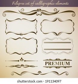 Filigree set of calligraphic elements for vintage design. Create new design Vector illustration 