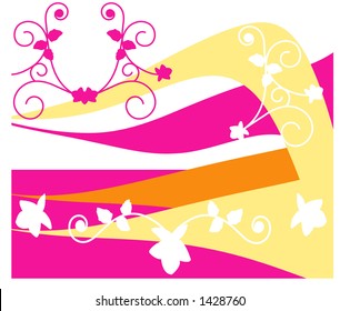 filigree with shapes in fuchsia orange and gold