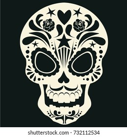 Filigree silhouette decorate skull for the Day of the dead. Mexican traditional decoration