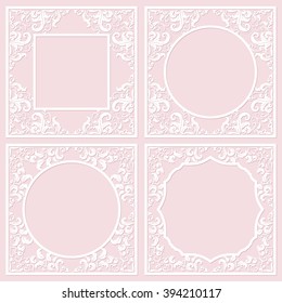 Filigree square frame set on pastel pink. For wedding or scrapbook design.