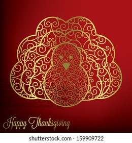 Filigree turkey Thanksgiving card in vector format.