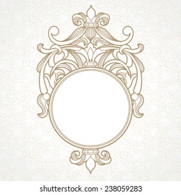 Filigree Vector Frame In Victorian Style. Ornate Element For Design, Place For Text. Ornamental Circle Pattern For Wedding Invitations And Greeting Cards. Traditional Vintage Floral Decor.