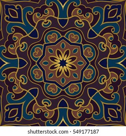 Filigree vector pattern. Oriental colorful ornament. Template for carpet, shawl, textile.