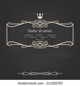 Filigree victorian frame on chalkboard background. Royal style.