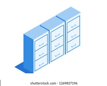 Filing cabinet, Archive of documents icon. Isometric template for web design in flat 3D style. Vector illustration.