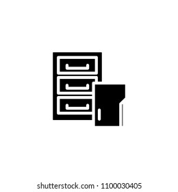 Filing cabinet black icon concept. Filing cabinet flat  vector symbol, sign, illustration.