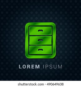 Filing Cabinet Bright Green chromium precious metallic 3D Icon / Logo Design
