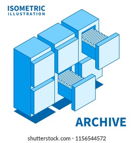 Filing cabinet, business administration and data storage. Vector illustration.