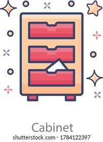 Filing cabinet, drawer in trendy flat style 