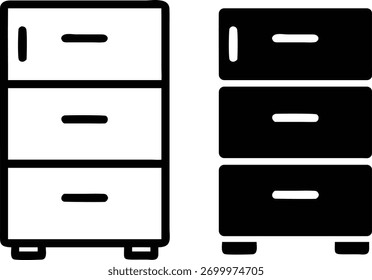 Ícone de gavetas de armário de arquivamento. Armazenamento de registros, organização do escritório e silhueta e pictograma de dados ou vetores..eps