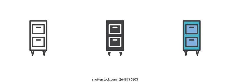 ícone de linha de gabinete de arquivamento, ícone colorido de contorno sólido e preenchido conjunto de ícones com contorno de gabinete de preenchimento, ícone de gabinete de preenchimento sólido e ícone de gabinete de preenchimento de contorno preenchido como símbolo de sinal de vetor de cor.
