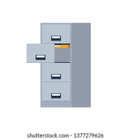 Filing cabinet on white background, office furnishing and data storage concept - Vector